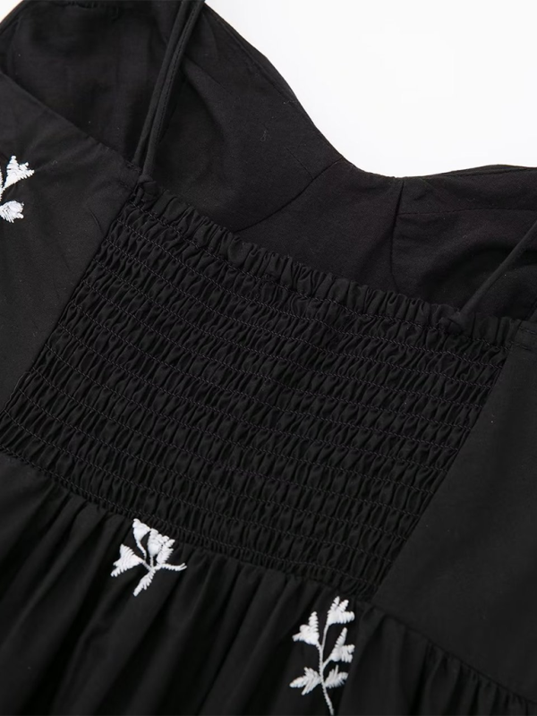 Mini Dresses- Embroidered Black Mini Dress for Outdoor Events- - IndioGear.com