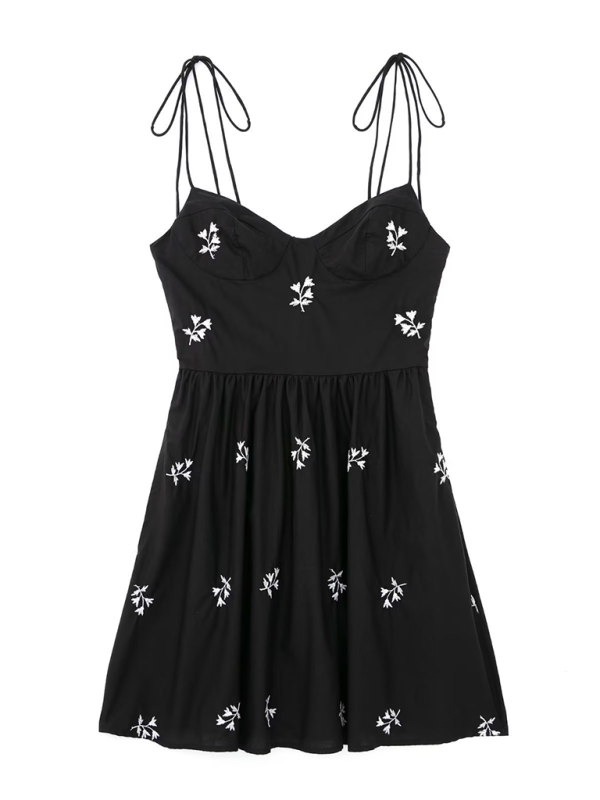 Mini Dresses- Embroidered Black Mini Dress for Outdoor Events- - IndioGear.com