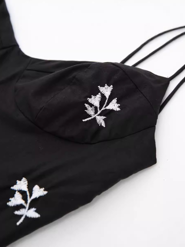 Mini Dresses- Embroidered Black Mini Dress for Outdoor Events- - IndioGear.com