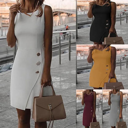 Mini Dresses- Exec Fashion O Neck Sleeveless Short Midi Dress- - IndioGear.com