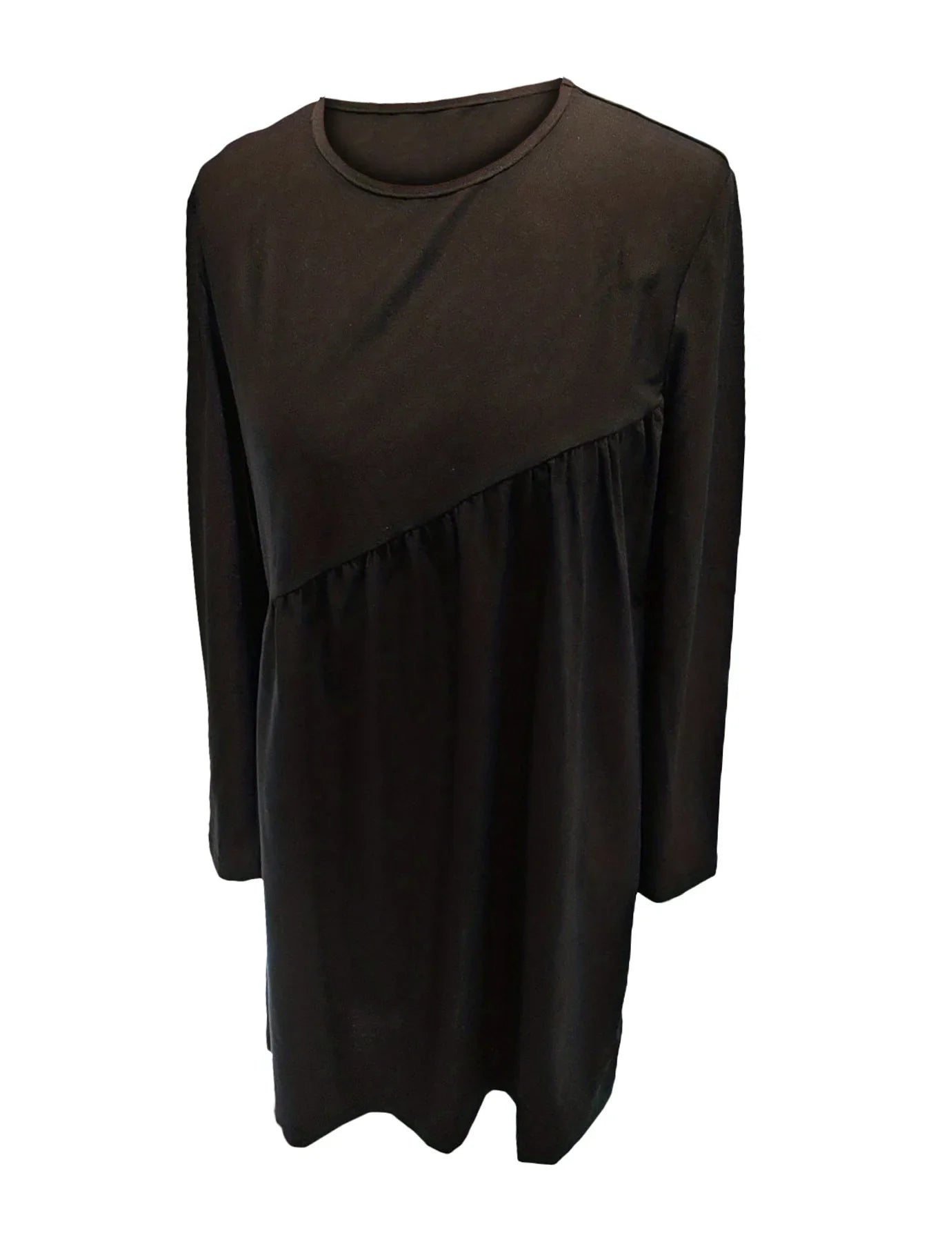 Mini Dresses- Fall Draped Black Mini Dress Long Sleeve- - IndioGear.com