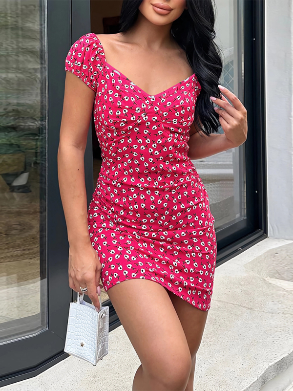 Mini Dresses- Floral Sweetheart Off-Shoulder Sheath Mini Dress- Rose- IndioGear Fashion and Gear