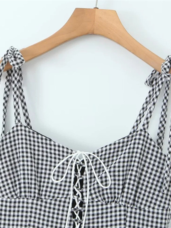 Mini Dresses- Gingham Vintage-Inspired Mini Dress- - IndioGear.com