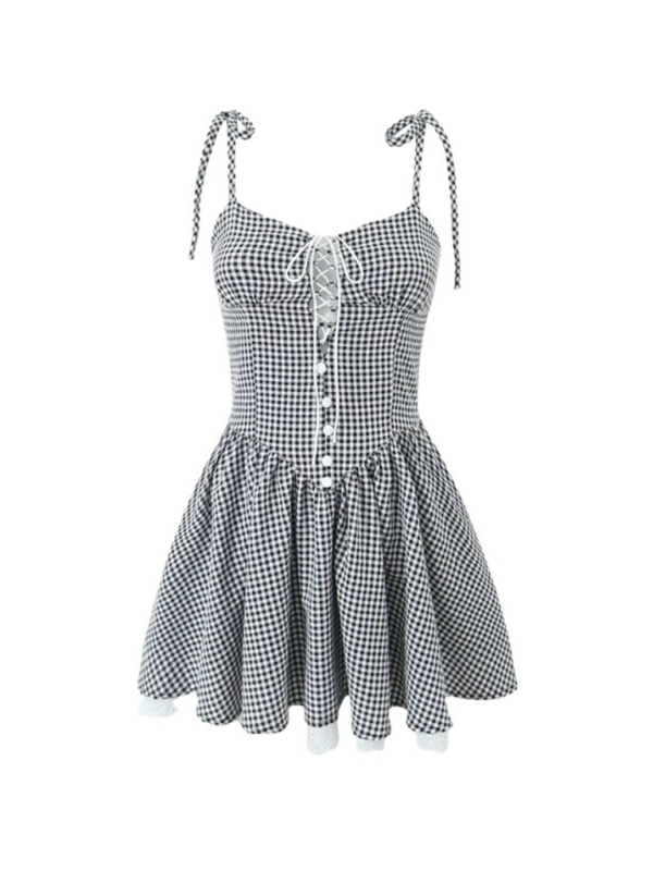 Mini Dresses- Gingham Vintage-Inspired Mini Dress- Black- IndioGear.com