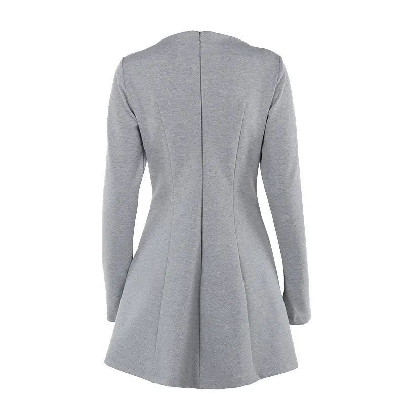 Mini Dresses- Long Sleeve High Waist Casual Mini Dress- - IndioGear Women Clothing