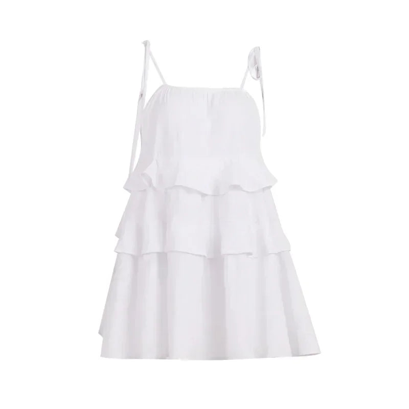 Mini Dresses- Multi-Tiered Lightweight Ruffle Dress- - IndioGear.com