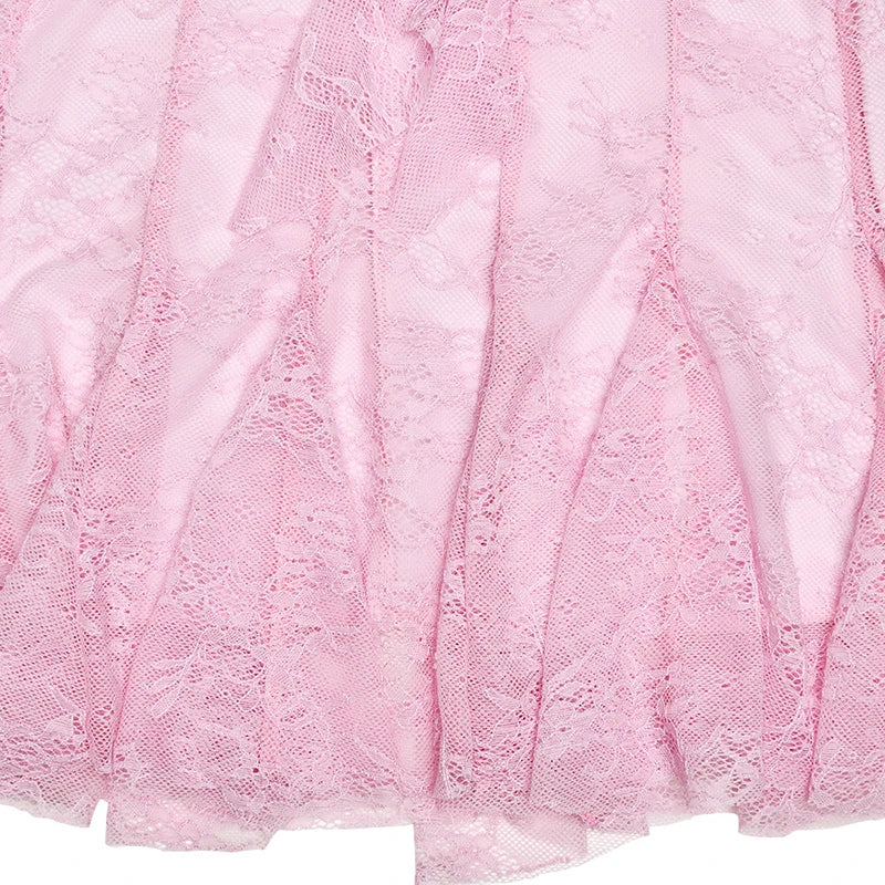 Mini Dresses - Pink Petal Lace Skater Dress