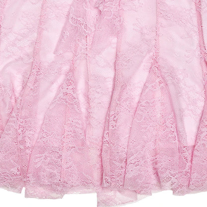 Mini Dresses - Pink Petal Lace Skater Dress