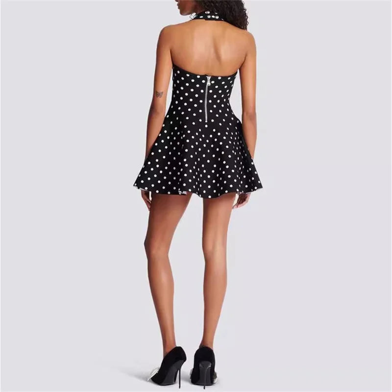 Mini Dresses- Polka Dots Women's Couture Summer Cocktail Fit & Flare Mini Dress"- - IndioGear Fashion and Gear