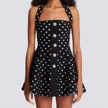 Mini Dresses- Polka Dots Women's Couture Summer Cocktail Fit & Flare Mini Dress"- - IndioGear Fashion and Gear