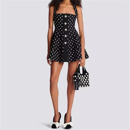 Mini Dresses- Polka Dots Women's Couture Summer Cocktail Fit & Flare Mini Dress"- - IndioGear Fashion and Gear