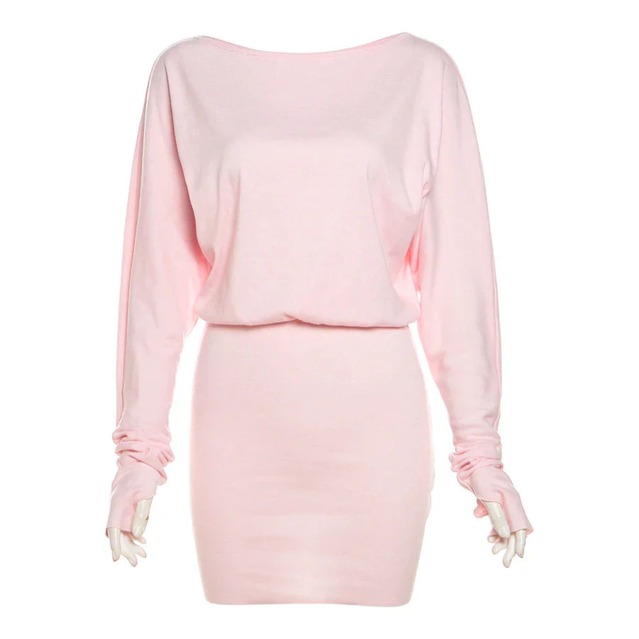 Mini Dresses- Slim Fit Dolman Sleeve Mini Dress for Parties- - IndioGear.com