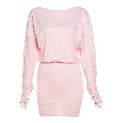 Mini Dresses- Slim Fit Dolman Sleeve Mini Dress for Parties- - IndioGear.com