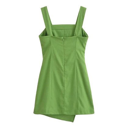 Mini Dresses- Solid Color Square Neck Mini Dress for Summer- - IndioGear.com