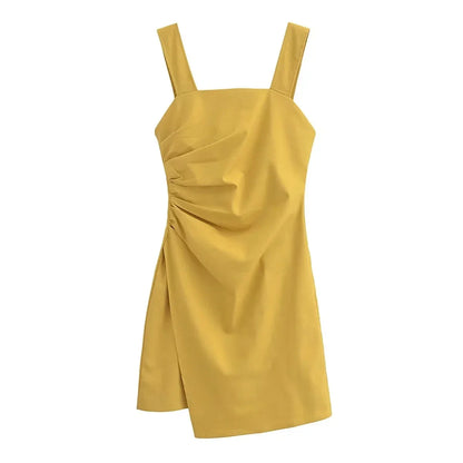 Mini Dresses- Solid Color Square Neck Mini Dress for Summer- - IndioGear.com