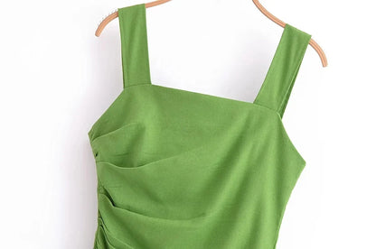 Mini Dresses- Solid Color Square Neck Mini Dress for Summer- - IndioGear.com