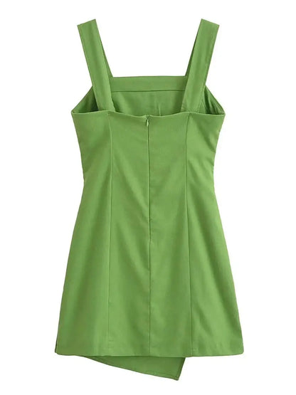 Mini Dresses- Solid Color Square Neck Mini Dress for Summer- - IndioGear.com