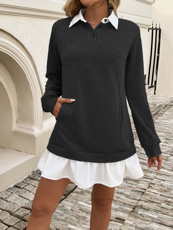 Mini Dresses- Sporty Polo Neck Mini Dress- - IndioGear.com