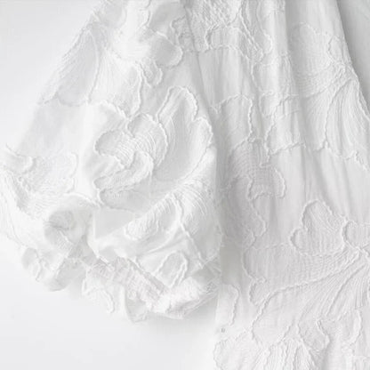 Mini Dresses- Summer Embroidered A-Line Puff Sleeves Dress- - IndioGear.com