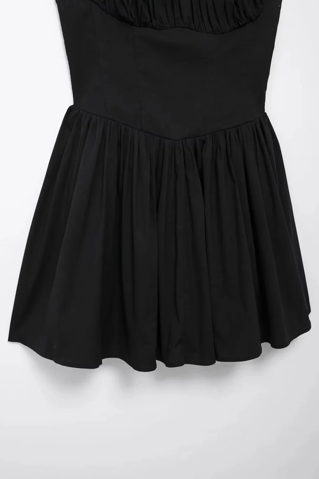 Mini Dresses- Pleated Fit & Flare Black Dress for Summer- - IndioGear.com