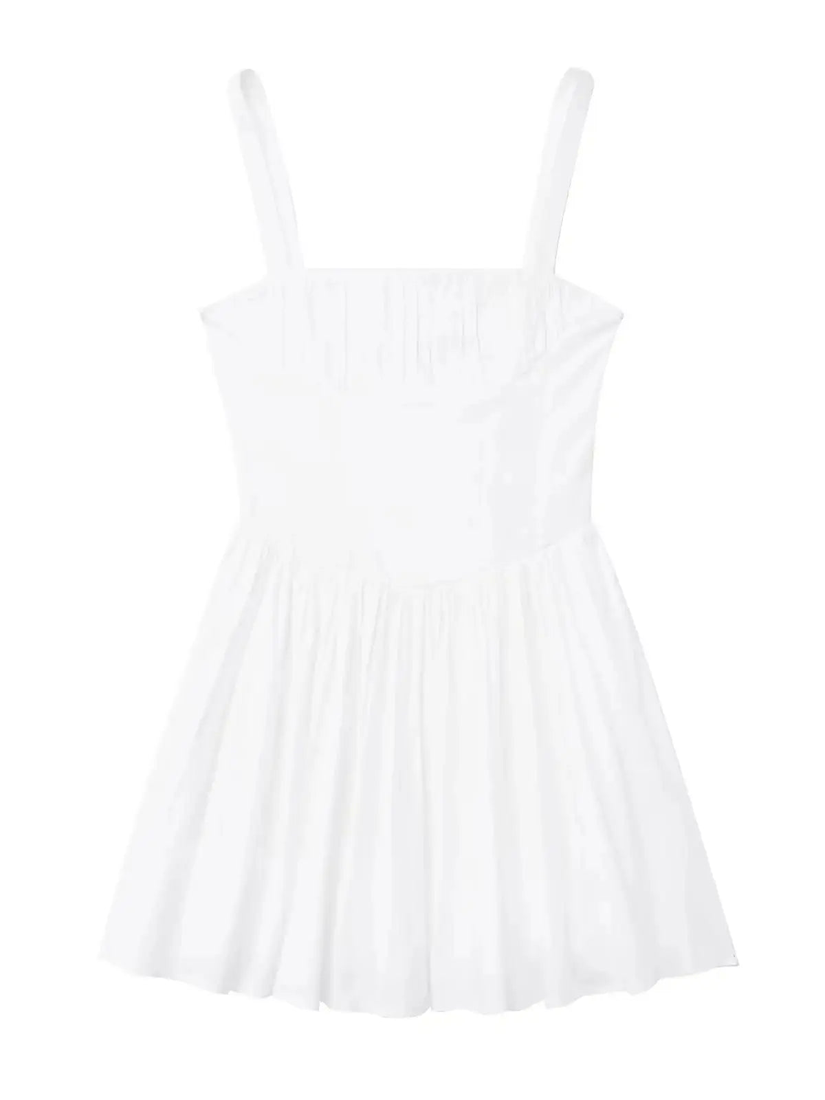 Mini Dresses- Pleated Fit & Flare Black Dress for Summer- White- IndioGear.com