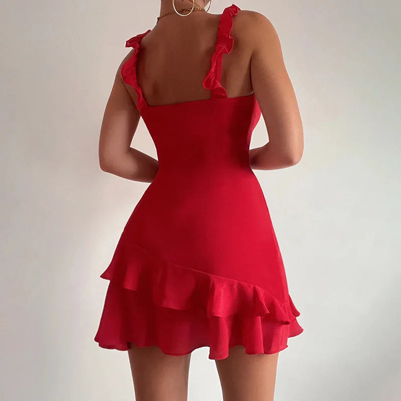 Mini Dresses- Summer Ruffled Mini Dress for Parties & Beach Weddings- - Chuzko Women Clothing