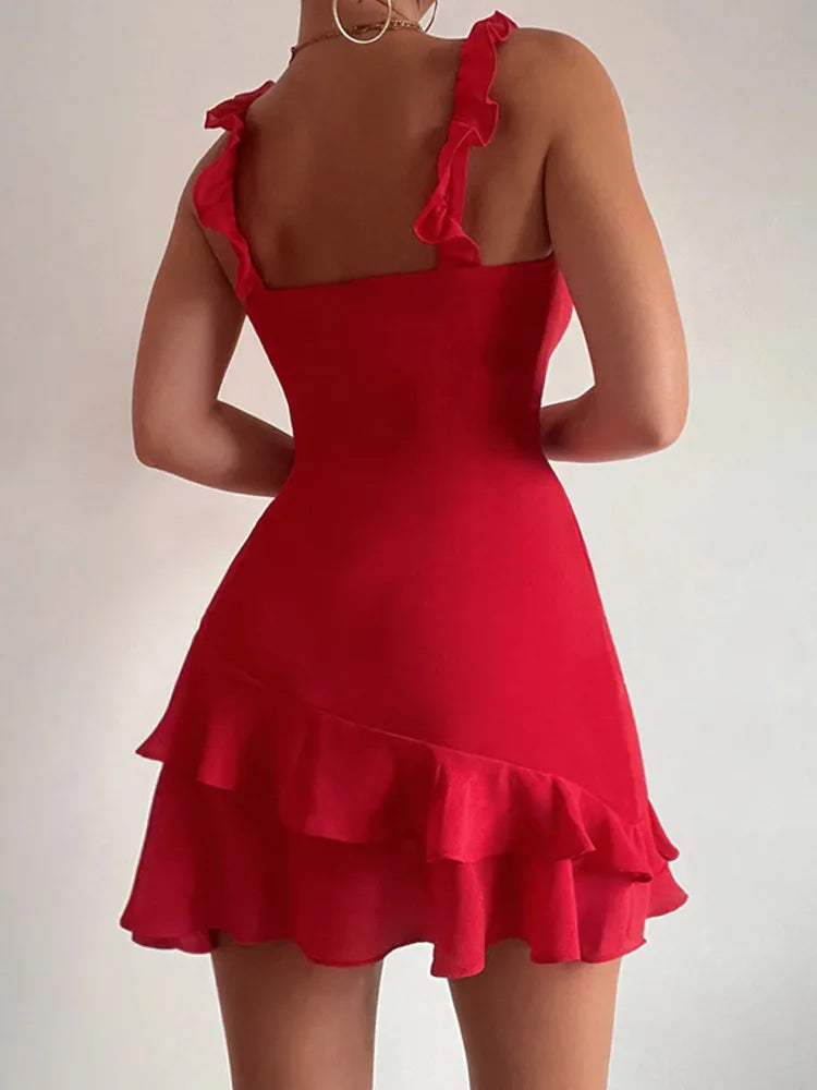 Mini Dresses- Summer Ruffled Mini Dress for Parties & Beach Weddings- - Chuzko Women Clothing