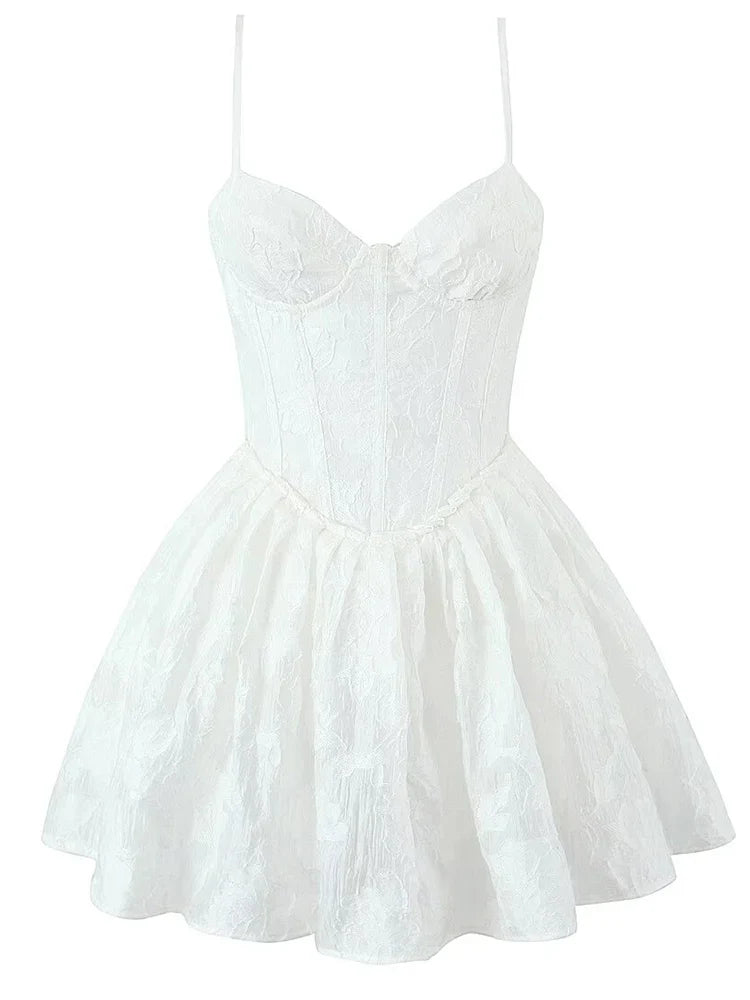 Mini Dresses- Sweetheart Floral Lace Dress for Bridal Events- White- IndioGear.com