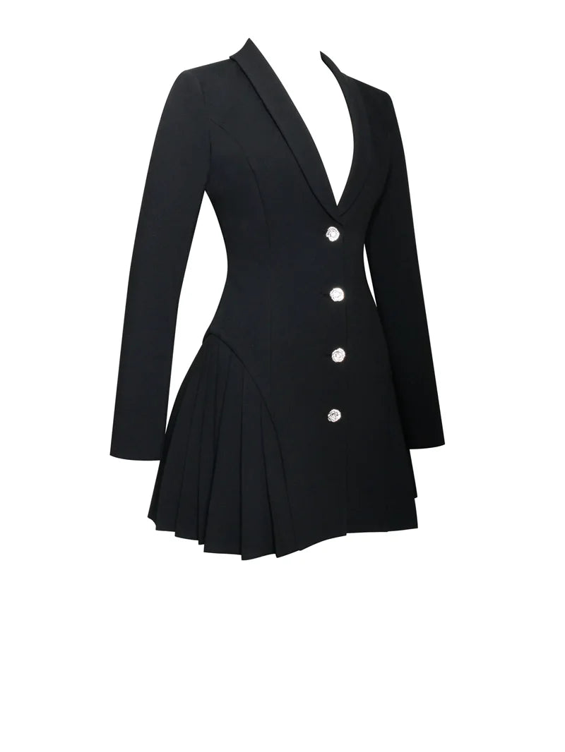 Mini Dresses- Vogue V-Neck Tuxedo Mini Dress- - IndioGear Women Clothing