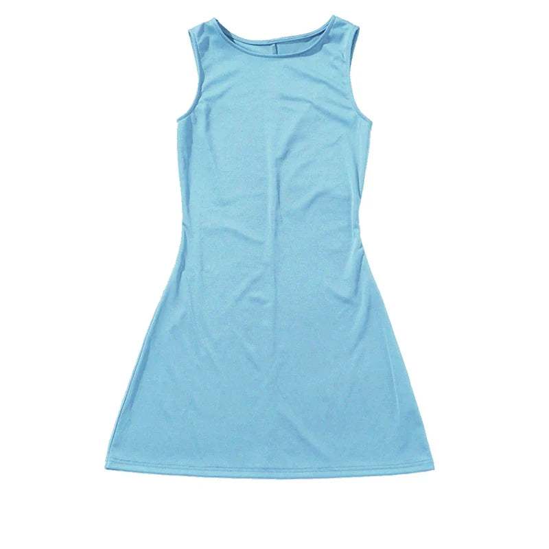 Mini Dresses- Woman Solid Essential A-Line Sleeveless Mini Dress- - IndioGear.com