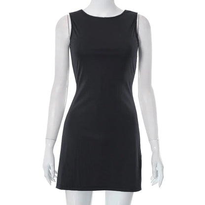 Mini Dresses- Woman Solid Essential A-Line Sleeveless Mini Dress- - IndioGear.com