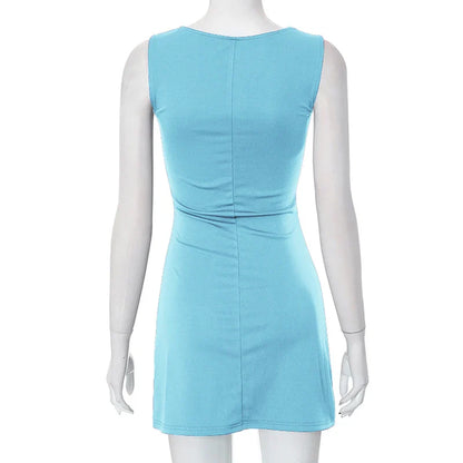 Mini Dresses- Woman Solid Essential A-Line Sleeveless Mini Dress- - IndioGear.com