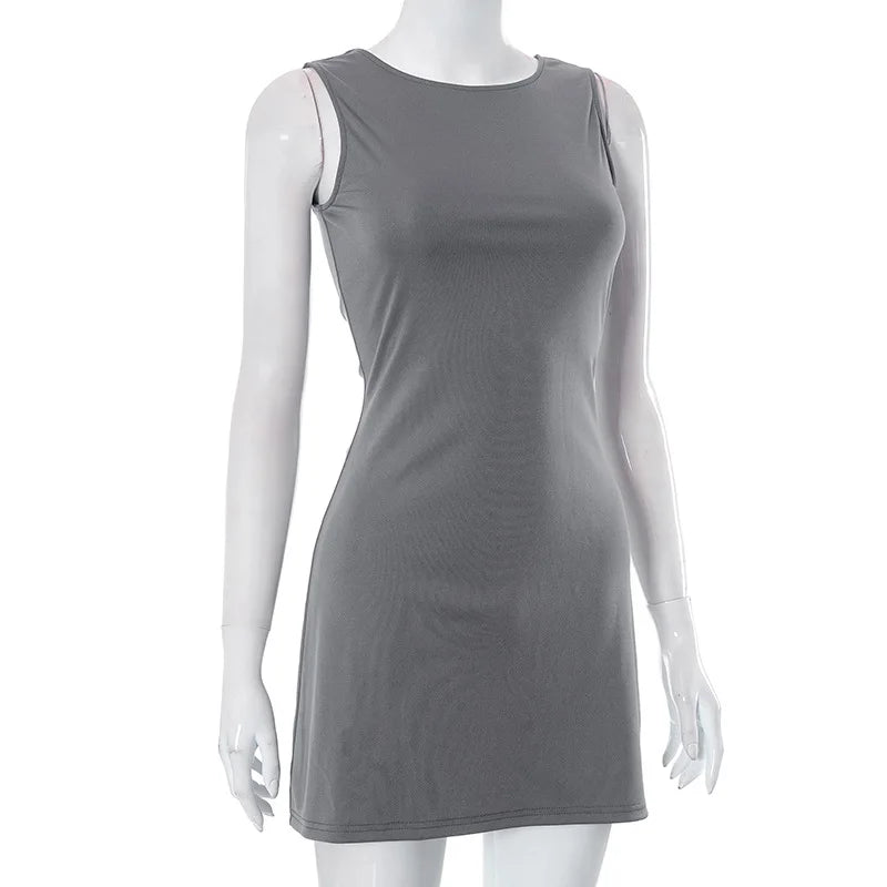 Mini Dresses- Woman Solid Essential A-Line Sleeveless Mini Dress- - IndioGear.com