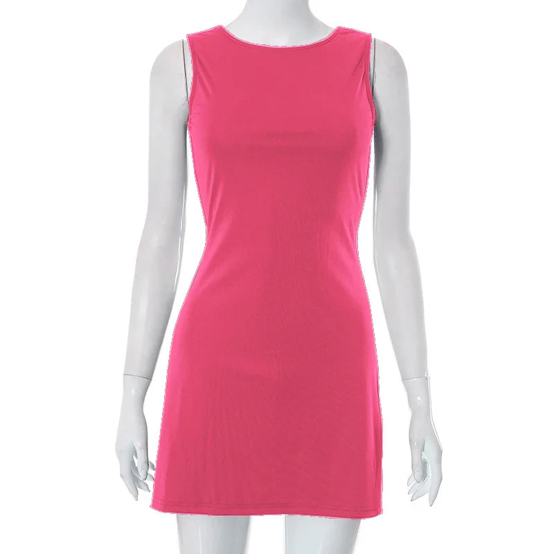 Mini Dresses- Woman Solid Essential A-Line Sleeveless Mini Dress- - IndioGear.com