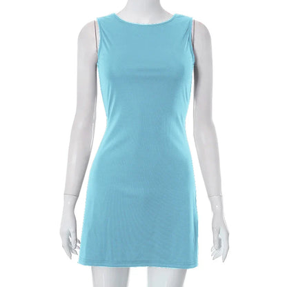 Mini Dresses- Woman Solid Essential A-Line Sleeveless Mini Dress- - IndioGear.com