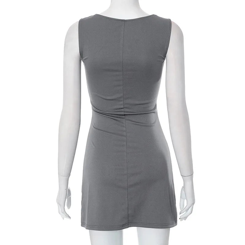 Mini Dresses- Woman Solid Essential A-Line Sleeveless Mini Dress- - IndioGear.com