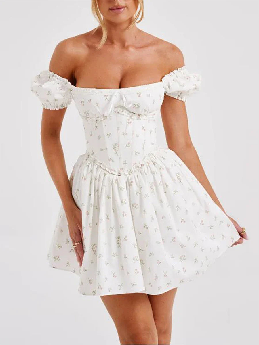 Mini Dresses- Women's Lace-Up Back Fit & Flare Milkmaid Corset Dress- - IndioGear Fashion and Gear