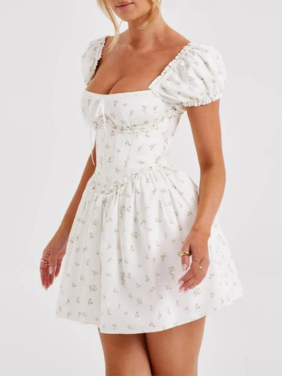 Mini Dresses- Women's Lace-Up Back Fit & Flare Milkmaid Corset Dress- - IndioGear Fashion and Gear