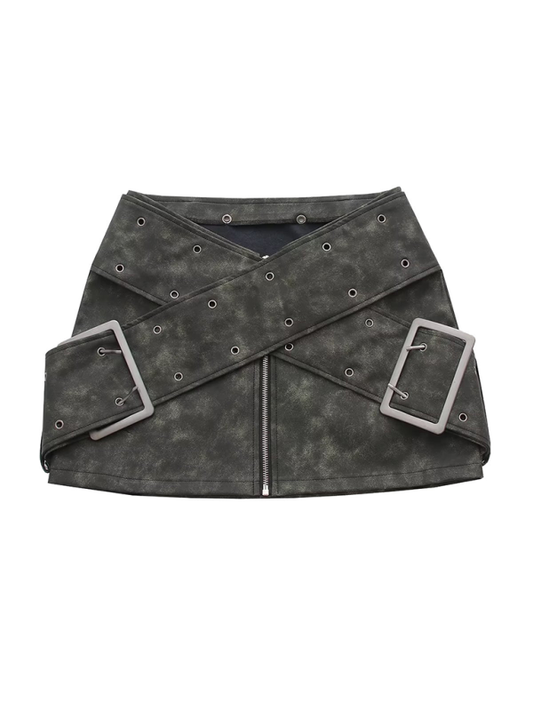 Mini Skirts- Edgy Faux Suede Rebel Mini Skirt- Deep green- IndioGear.com