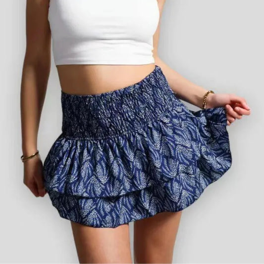 Mini Skirts- Express Your Style in Vibrant Layered Mini Skirt- Dark Blue- IndioGear.com