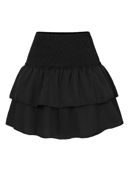 Mini Skirts- Express Your Style in Vibrant Layered Mini Skirt- Black- IndioGear.com