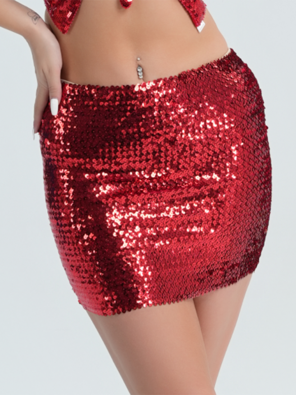 Mini Skirts- Festive Sparkle Club Sequin Mini Skirt- - IndioGear Women Clothing