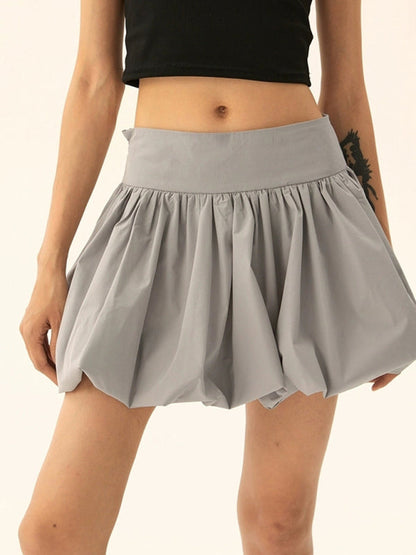 Mini Skirts- Flared Pleated Mini Skirt- Grey- IndioGear Women Clothing