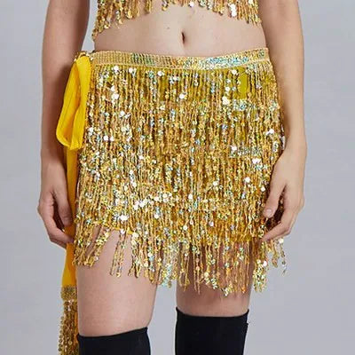 Mini Skirts- Golden Tassel Hip Scarf Skirt for Belly Dancers- Gold- IndioGear.com