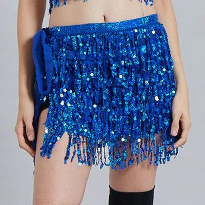 Mini Skirts- Golden Tassel Hip Scarf Skirt for Belly Dancers- Royal blue- IndioGear.com