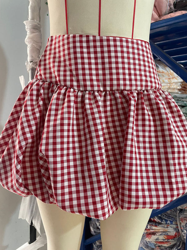 Mini Skirts- Red & White Gingham Flounce Skirt- - IndioGear Women Clothing