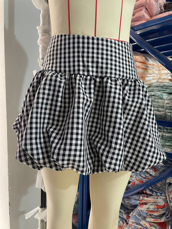 Mini Skirts- Red & White Gingham Flounce Skirt- - IndioGear Women Clothing