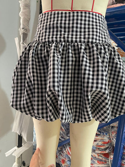 Mini Skirts- Red & White Gingham Flounce Skirt- - IndioGear Women Clothing