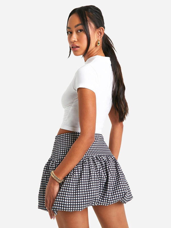 Mini Skirts- Red & White Gingham Flounce Skirt- - IndioGear Women Clothing