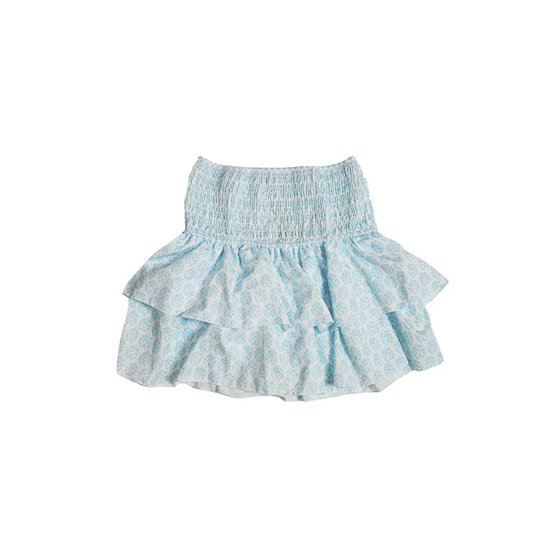 Mini Skirts- Women Layered Ruffled Mini Skirt – A Must-Have Bohemian Piece- Sky Blue- IndioGear.com